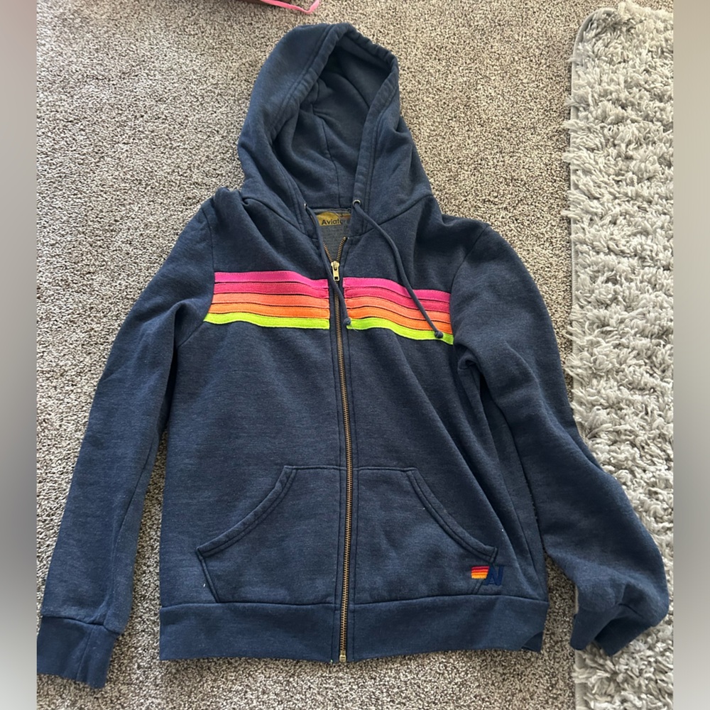 AVIATOR NATION ZIP UP- navy blue stripe